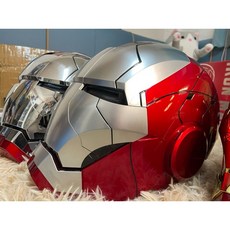 Autoking Mk5金色鋼鐵人頭盔-1:1比例精緻復刻-鋼鐵人頭盔收藏-Cosplay道具, 1個, Mk5銀色有燈消光銀（有側燈）