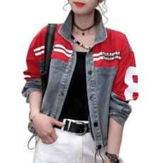 여성용 데님 패치 코트 캐주얼 루즈 프린트 데님 재킷 Women's Jacket 뉴타임즈