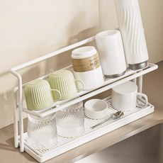 BENRAN 식기건조대 자동 물빠짐 식기 건조대 미니 설거지 컵 그릇 거치대 정리대가정용 싱크대 위 주방선반 수저분리함 그릇건조대, 1개, 흰색, 2단