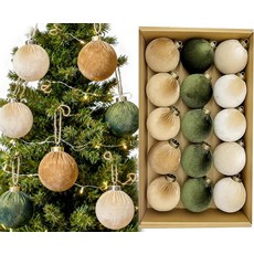 크리스마스 볼 장식품 벨벳 공 - 15개 팩 비산 방지 전구 장식 세트 멀티컬러 그린 브라운 뉴트럴 8.3cm(3.2인치) 295223