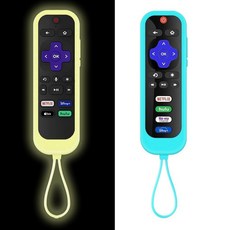Onn Roku 로쿠 TV 리모컨 야광 커버 2팩 Taiyiluo 실리콘 컨트롤러 Hisense TCL 스팀 스틱 익스프레스 4K 리모컨과 호환 239765, 글로우 옐로우 & 글로우 스카이 블루
