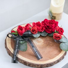 장미 조화 꽃 리스 벽장식 벨벳로즈ㄱ자 20cm 인테리어 꾸미기 소품, 단품