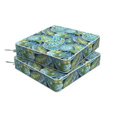 Melody Elephant 야외 의자 쿠션 2개 세트 50.8 x 10.2cm(20 20 4인치) 탈착식 커버가 있는 방수 파티오 시트 쿠션 고리버들 소파 가구용 전, 페이즐리 라피스, 22"x20"x4"