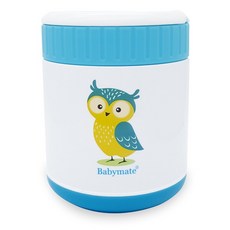 香港Babymate 2合1不銹鋼保溫壺小baby食品保溫壼 冬天必備 附手把 贈清洗工具, 1個, 藍色貓頭鷹