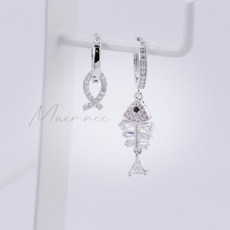 Muer 魚骨造型垂墜耳環 易扣式設計 醫療鋼材質 玫瑰金 銀色 一對