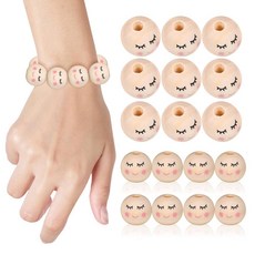 KALLORY 50피스 웃는 얼굴 나무 비즈 20mm 스페이서 루즈 인형 머리 DIY 팔찌 목걸이 헤어 주얼리 제작 공예용 133220