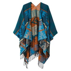 Urban CoCo 여성용 프린트 태슬 오픈 프런트 판초 케이프 랩 숄 시리즈 12-블랙 One Size 142283, 시리즈 4-블루