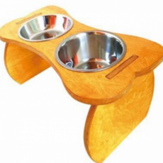 스테인리스 강아지 식기 뼈다귀 애견 식기 밥그릇 원목 2구 식탁