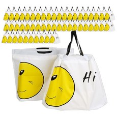 해피쇼핑 스마일 선물 포장 비닐 반투명 봉투 손잡이 쇼핑백 복주머니 간식 테이크아웃봉투, 50개