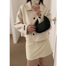 HUESTUDIOS 羊毛混紡翻領短款外套，時尚修身顯瘦，兩色可選