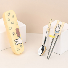 미피 스텐 킨더젓가락 스푼 글라이더 케이스 3P세트 유아 어린이 교정용젓가락, 1개, 옐로우