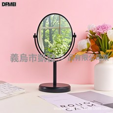 DFMEI 臺式化妝鏡，雙面翻轉桌面鏡, 黑色一面放大:大號橢圓臺式鏡