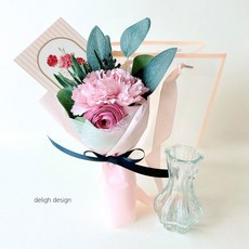 감사 미니꽃다발+유리화병+카드 세트 쇼핑백 포함 /생신/기념일 감성조화 플라워 인테리어 미니꽃 미니화병, 1세트, 핑크