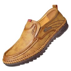 男士休閒皮革樂福鞋，柔軟舒適透氣，防滑耐磨手工縫線