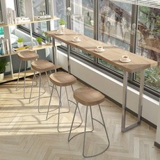 카페 베란다 창가 좁고긴 테이블 좁은 길고높은 바테이블 홈 슬림 책상, 테이블 180x45x105cm + 의자 6개
