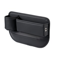 汽車座椅夾縫收納盒 皮革材質 擴展車內空間 置物盒 手機架 飲料架, 黑色主駕駛, 1個