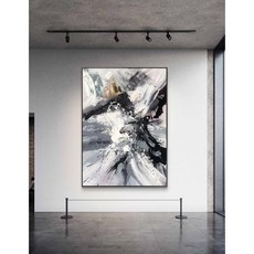 【台灣出貨 戊辰美學】純手繪黑白灰抽象油畫：現代藝術收藏，感受情感力量與禪意, 匯聚100X150CM