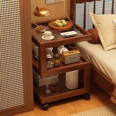 다용도 침대 협탁 2단 S형 이동식 수납장 심플 침실 거실 쇼파 협탁, 1개, 갈색