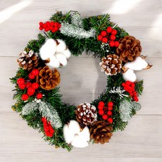 裝飾燈大師 25cm PVC花圈 - 台灣手做精緻盒裝, H款棉花松果, 1個