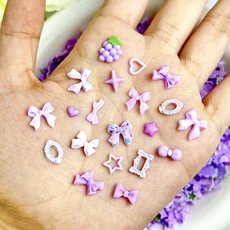 50PCS 무작위 혼합 검은 활 곰 네일 매력 수지 미니 하트 스타 꽃 장식 손톱에 DIY 프레스, 23 M7470 Purple 50PCS