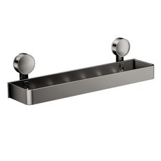 費歐家 槍灰色吸盤式置物架 浴室廚房收納架 免釘帶勾帶桿單層置物架, 【吸盤式】槍灰-40cm單層帶鉤置物架, 1個