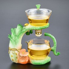 百財賜福玻璃自動茶具套裝家用辦公室高檔功夫茶杯茶壺磁吸泡茶器, 1個, 百财赐福-单主机