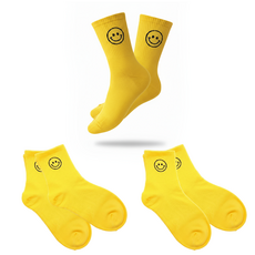 캐디샵 국산 컬러 스마일 여성 중목 골프 양말, 3개, 옐로우