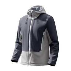 Runcati 남성용 소프트쉘 재킷 플리스 안감 윈드브레이커 컬러 블록 레인 코트 방수 후드 재킷 하이킹용 연회색. L