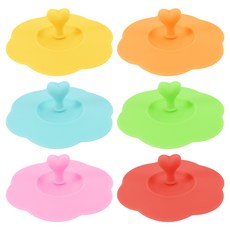 실리콘 유리 컵 커버 6pcs 실리콘 컵 뚜껑 재사용 가능한 안티 디스트 컵 커버 귀여운 커피 차 머그마 음료, 다색 무작위