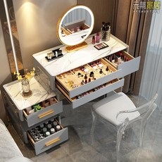 亞克力實木梳妝臺簡約現代臥室輕奢小戶型化妝臺儲物柜一體化妝桌化妝桌 化妝椅 梳妝台 梳妝凳, 白金80CM桌+雙抽柜（無鏡無凳）,3C鋼化玻璃桌面+全實木框架