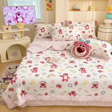 아동용 아이스 쿨링 여름 이불 귀여운 캐릭터 얇은 시원한 여름용 어린이 침대이불, 핑크 스트로베리 베어