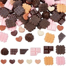 SOFPLATE 100Pcs 7 Styles Chocolate Embellishments Food Flatback Resin Charms Colorful Biscuit Cook, SOFPLATE 100Pcs 7 Styles Choco