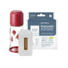 마더케이 일회용 노꼭지 젖병 250ml + 일회용 듀얼 변온지퍼백 25p + 젖꼭지 보관케이스 세트, 레드색상, 4세트