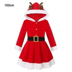 麋鹿聖誕連衣裙 天鵝絨舞台服裝 聖誕服裝 卡通冬季表演連帽聖誕服裝 女式女孩