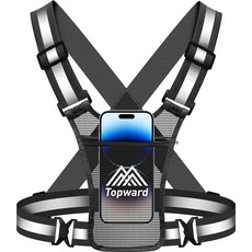 Topward 여성용 남성용 러닝 조끼 가슴 폰 홀더 강아지 산책 사이클링용 반사 안전 장비 가능한 허리어깨 블랙. 2979215, 블랙