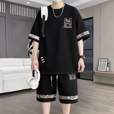 男士 Waffle Texture 兩件式套裝 短袖T恤 運動休閒寬鬆 夏季套裝