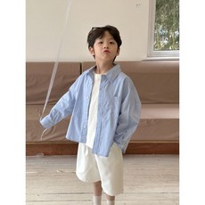 男童襯衫外套 藍色長袖上衣 英倫風襯衣