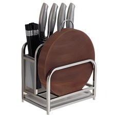 不鏽鋼多功能刀具砧板架，廚房收納架，刀具砧板筷子收納，節省空間，穩固耐用, 1組, D6 原色銀