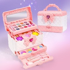 瀾錦書捨 女孩兒童化妝品套裝 無毒彩妝盒 3-9歲 女童公主 生日新年禮物, 【新款公主手提箱】有娃娃, 1個