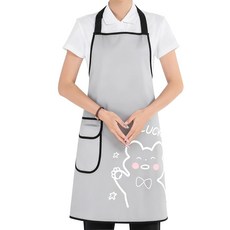 Kemei 생활 방오 방수 앞치마 예쁜 원피스형 포켓 앞치마 주방 공방 카페 업소용, 1개, 화이트