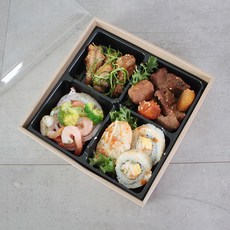 삼부팩 고급도시락 크라프트 4칸 정성도시락 3-1호 투명cap세트, 1박스, 50세트