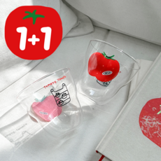 헤이루미 홈 카페 토마토 글라스 유리 컵 1+1 선물포장, 1세트, 투명