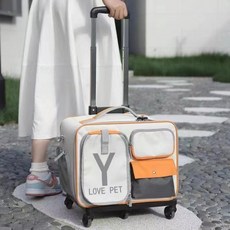 LOVE PET 多功能寵物外出拉桿包 貓狗通用 大空間透氣可折疊 可背可拉手提肩背 可放機車踏板, 1個, 米色捲簾款防應激,單購背包(贈肩帶 可手提/單肩/雙肩)