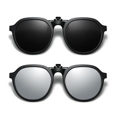 Trysee 아동용 클립 온 선글라스 오버 처방 안경 만 6-12세 남아 여아 편광 UV400 보호 플립 업 TS-8801 2팩 (블랙+실버)