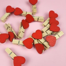 레드 하트 사진 집게 50개 나무 포토 메모 집게