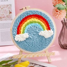 戳戳繡DIY材料包，多款可愛圖案刺繡擺件，毛線畫手工藝品, 小彩虹 ,簡單戳筆+三角架-非成品, 1個