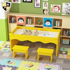 유아용 모래놀이 세트 모래놀이터 점토 장난감 테이블 어린이집 유치원 원목소재, 120L50W50H옐로우(스툴제외), 1개