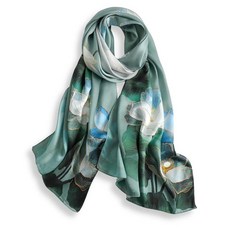 PoeticEHome 100% 멀베리 실크 롱 스카프 랩 - 여성용 대형 직사각형 자외선 차단 숄 선물 포장 포함 A3 미스틱 타로 141073, Q2 - 미스티 블루 로터스