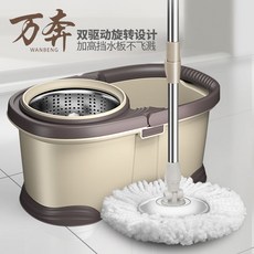萬奔 雙驅動旋轉拖把組，手壓免洗拖把桶，含墩布, 咖啡色,單獨8個拖把頭, 1個