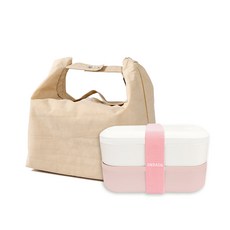 온다온 밤부 도시락통(국통X) + 보온보냉백 세트 2세대 전자레인지 직장인 도시락가방 실속, 1세트, 핑크+베이지